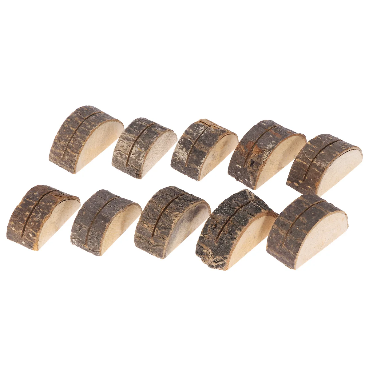 

10pcs Wooden Card Holder Semicircle Retro Bark ID Card Wood Pile Clamp Rustic Wedding Party Decorations Ornaments For Men Women