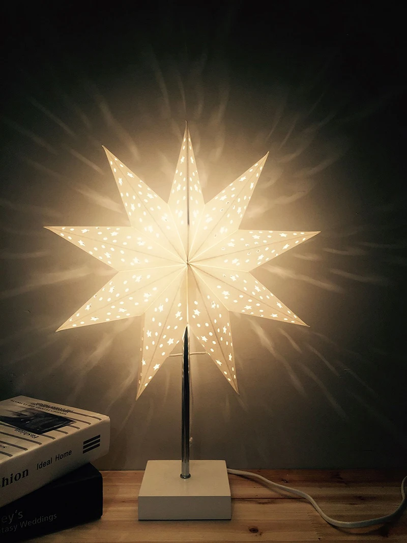Художественный светодиодный настольный бумажный светильник, Звездный Настольный светильник с деревянной основой в скандинавском стиле, книжный светильник, современный ночной Светильник оригами для спальни
