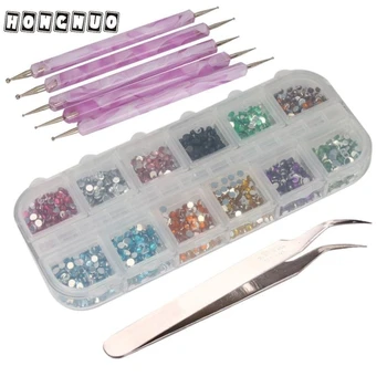 

Nail Art Set 12 Color Nail Art Glitter Rhinestones Tips + 5 x 2 Way Marbleizing Dotting Pen + Tweezer Levert Dropship mar2