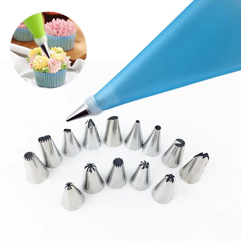 

Sale 8pcs/16pcs/set Kitchen Baking Cake Decorating Tool Silicone Icing Piping Cream Pastry Bag Stainless Steel Nozzle Converter