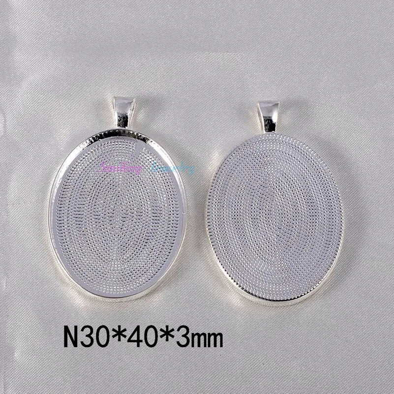 Блестящий посеребреный Овальный камео кабошон 30*40 мм 10 шт.|pendant tray|blank pendantblank pendant