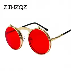 ZJHZQZ флип до мужские солнцезащитные очки в стиле стимпанк Круглый Винтаж Пружинистые дужки брендовая дизайнерская обувь Спорт на открытом