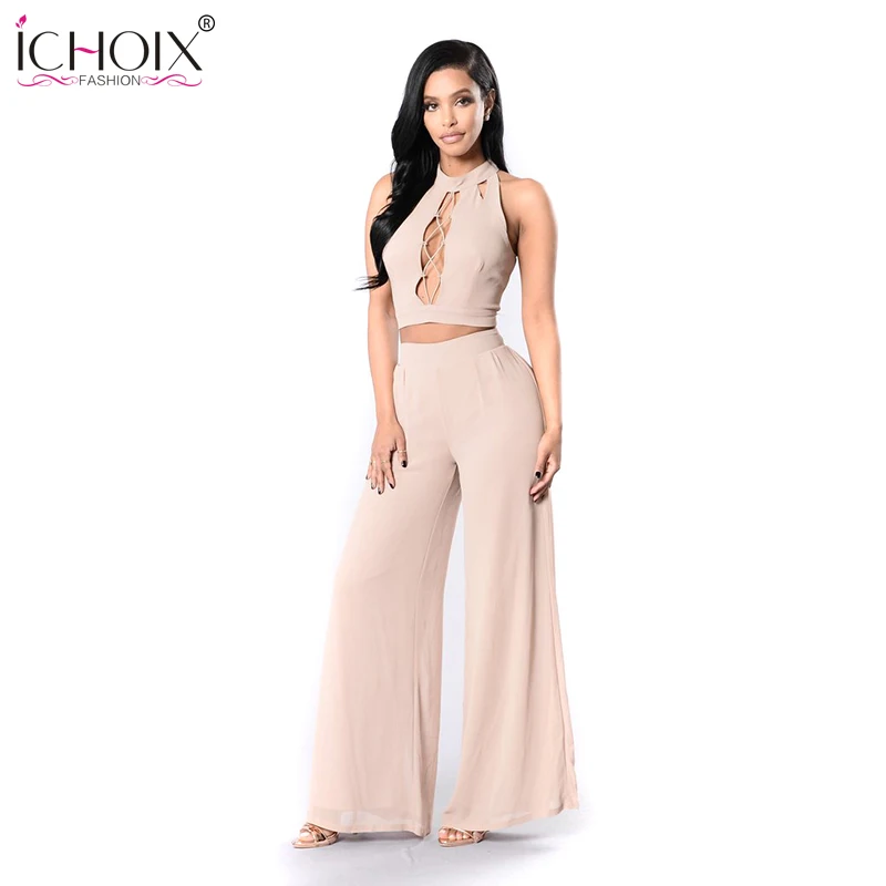 ICHOIX 2018 Women summer Fashion Sexy Jumpsuit Elegant Girls Sleeveless Straps Long Backless Solid Overal Rompers Bodysuit Women