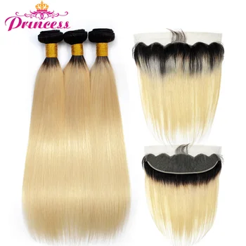 

Beautiful Princess Hair 1b/613 Bundles With Frontal Pre Plucked Frontal Closure With Bundles Brazilian Straight Hair Remy Hair