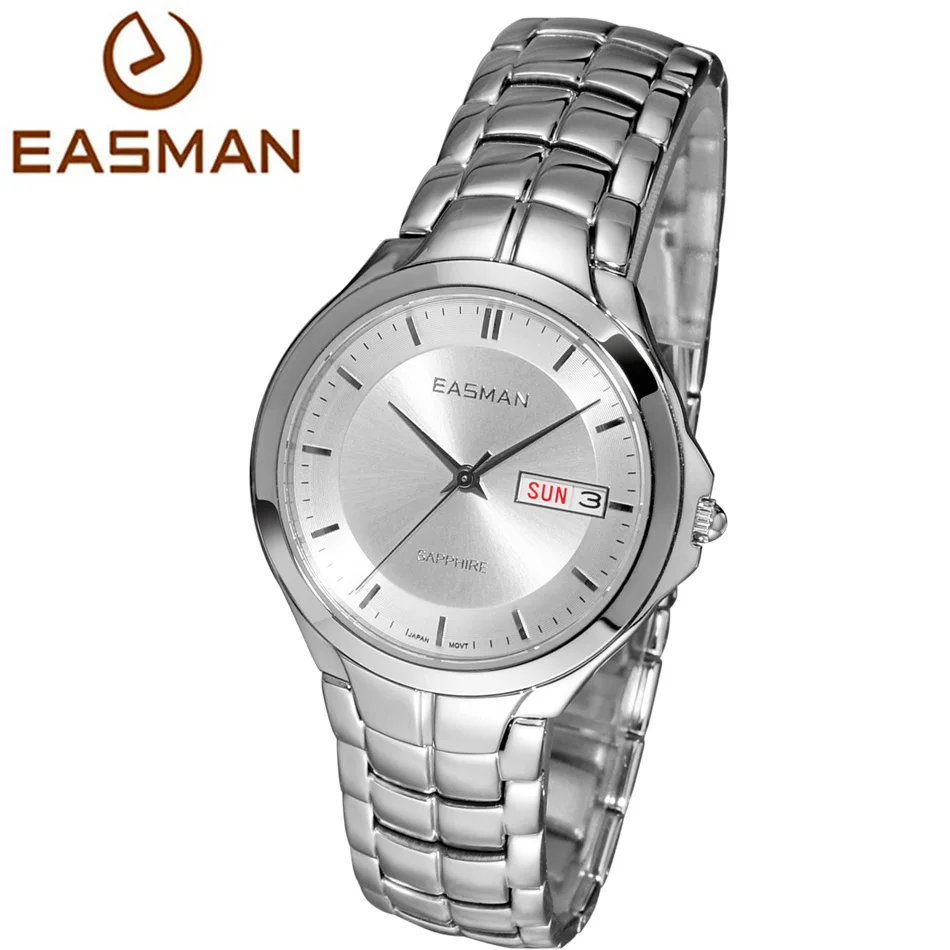EASMAN Mens Date Day Calendar Show Sapphire Water resistant Stainless Steel Wrist Quartz Watch Watches for