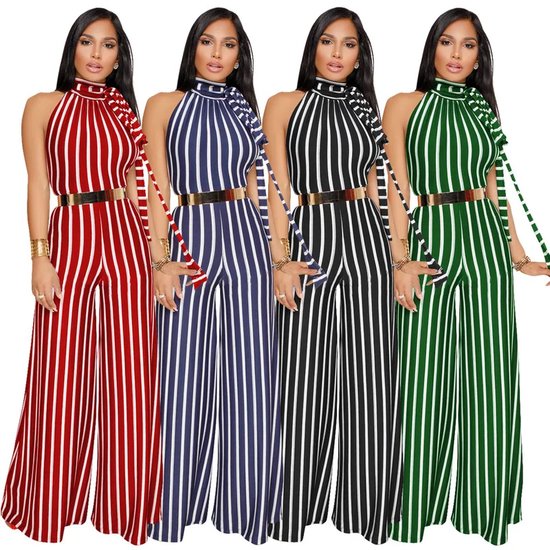 

Popular new women s speed to sell through selling sexy stripe with bare back wide legged jumpsuits spot0224