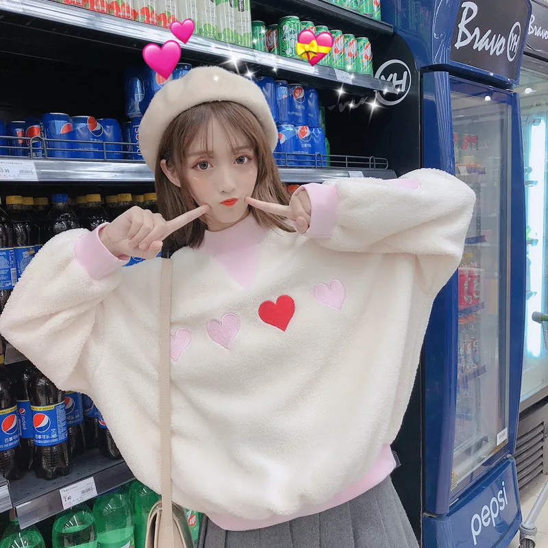 Женские свитшоты Harajuku толстый Ulzzang Love вышитый пуловер Свободный свитер Женский