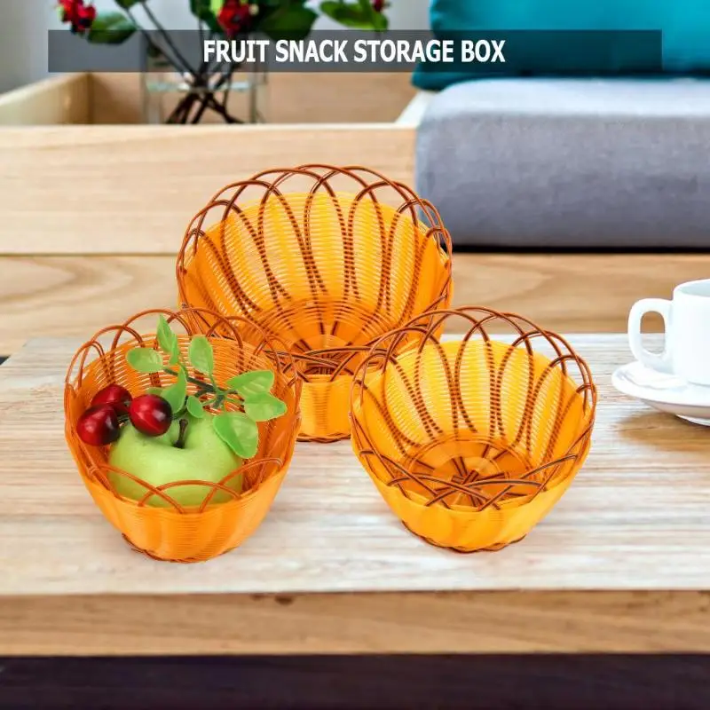 Новая ротанг плетение круглая корзина для хранения фруктов блюдо ротанговая корзинка под хлеб для кухни еда пикника хлеба мини-контейнер