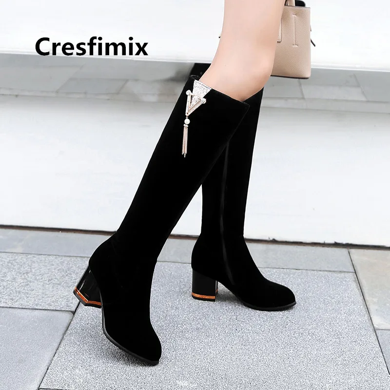 

Cresfimix botas de mujer; Женские милые удобные осенние черные высокие сапоги; Красивые женские сапоги на высоком каблуке; Модные красивые красные сапоги; a3230