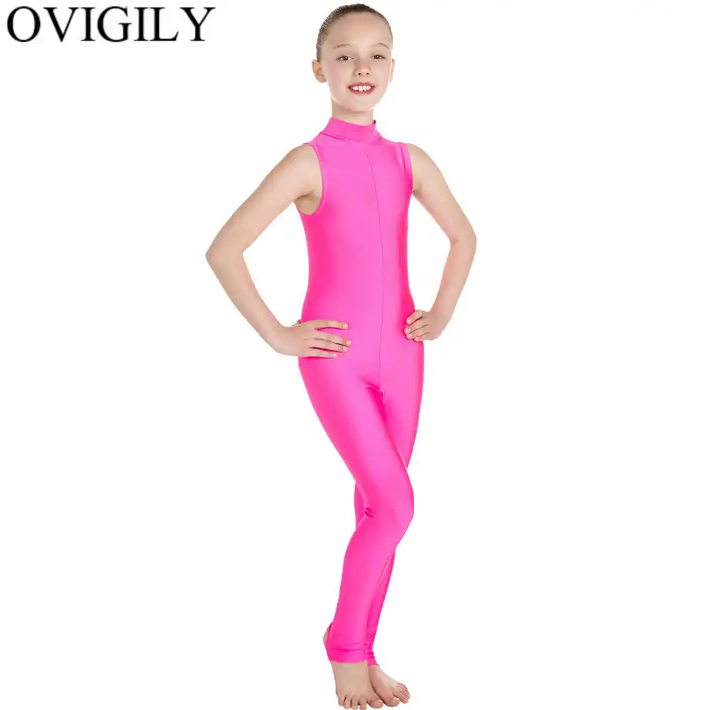 JEATHA Kids Girls Sleeveless Ballet Dance Dancewear Mesh Splice Keyhole Cutout Clasp Back Bodysuit Gymnastics Leotard