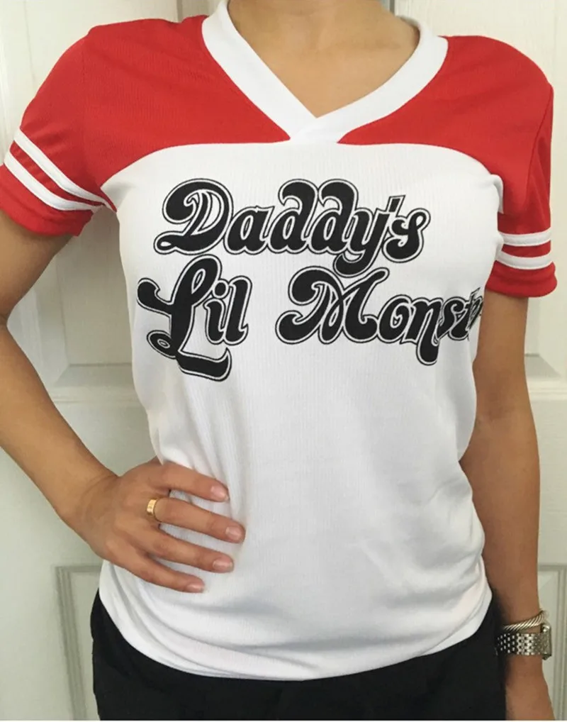 Cosplay&ware Squad Harley Quinn Daddy’s Lil Monster T Shirt Cosplay Costume Women Tee 1pc -Outlet Maid Outfit Store