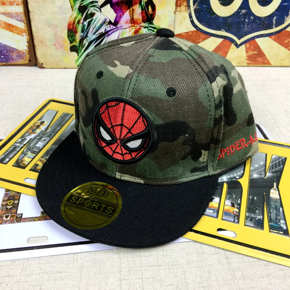 

2019 Spiderman superman Flash cosplay embroidery Cap kids Boy Girl Hip Hop Army Camouflage hat birthday party favors
