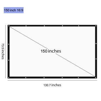 

150 Inch Projector Screens 16:9 Canvas Fabric Portable Curtain Foldable Lightweight Ceiling Wall Mounted Home Theater