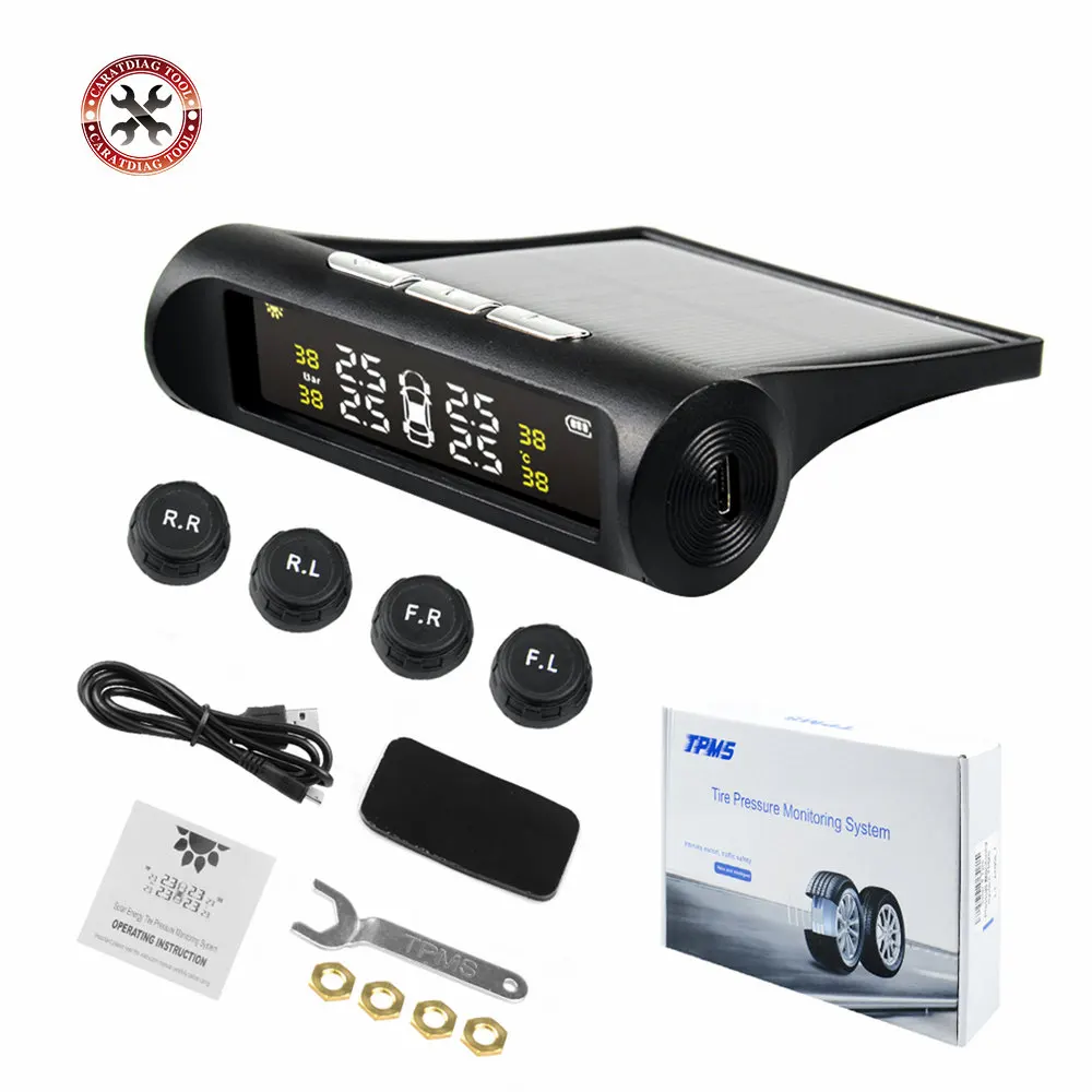 NLNE Solar RV Tire Pressure Monitoring System (TPMS) - 4 Sensors, 0-99 PSI Range, 6 Alerts, Auto Sleep, For Car/Truck/Trailer