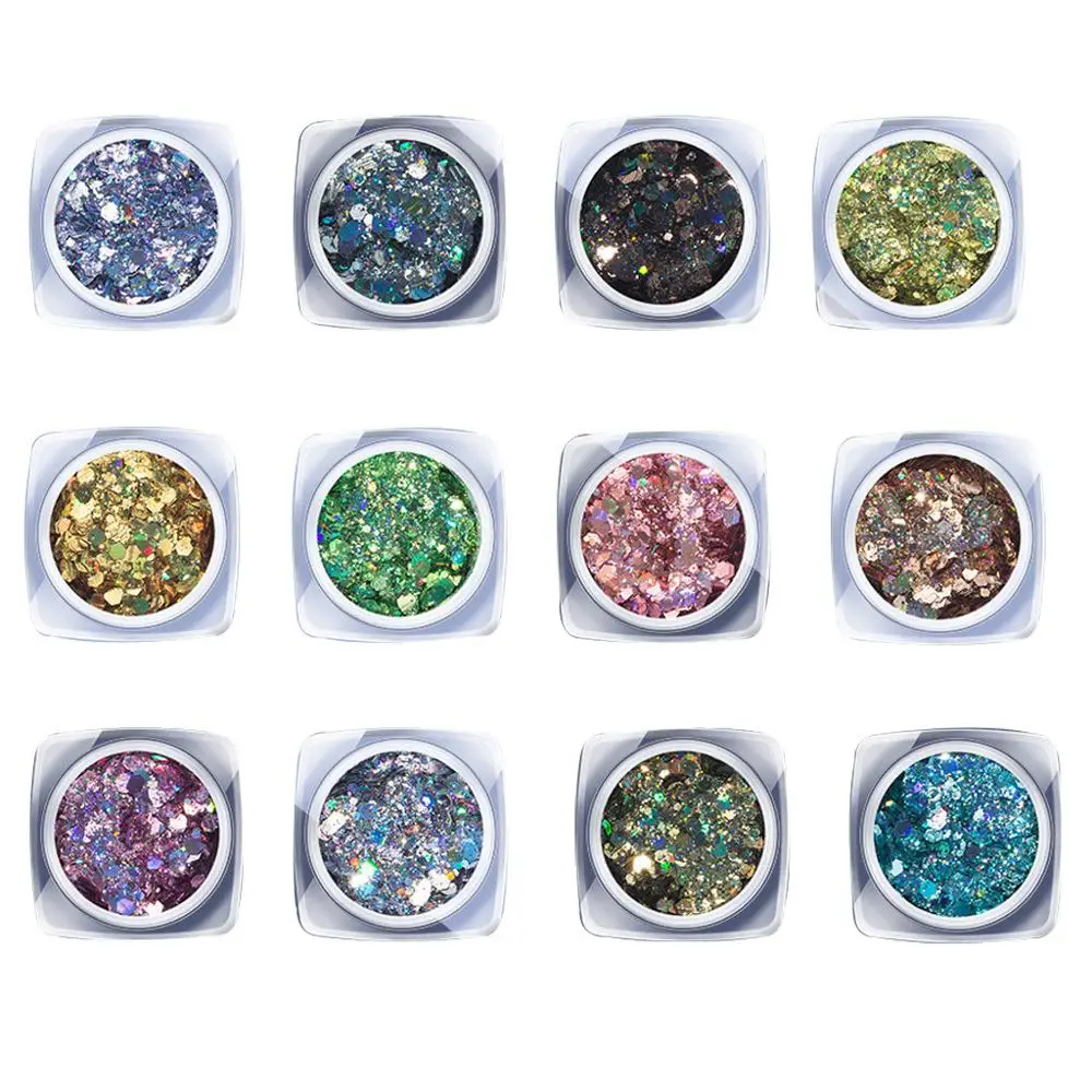 

Magic Mirror Chameleon Glitter Nail Flakes Sequins Powder 12Color Chunky Red Irregular Mixe Paillette Manicure Nail DecorationFD