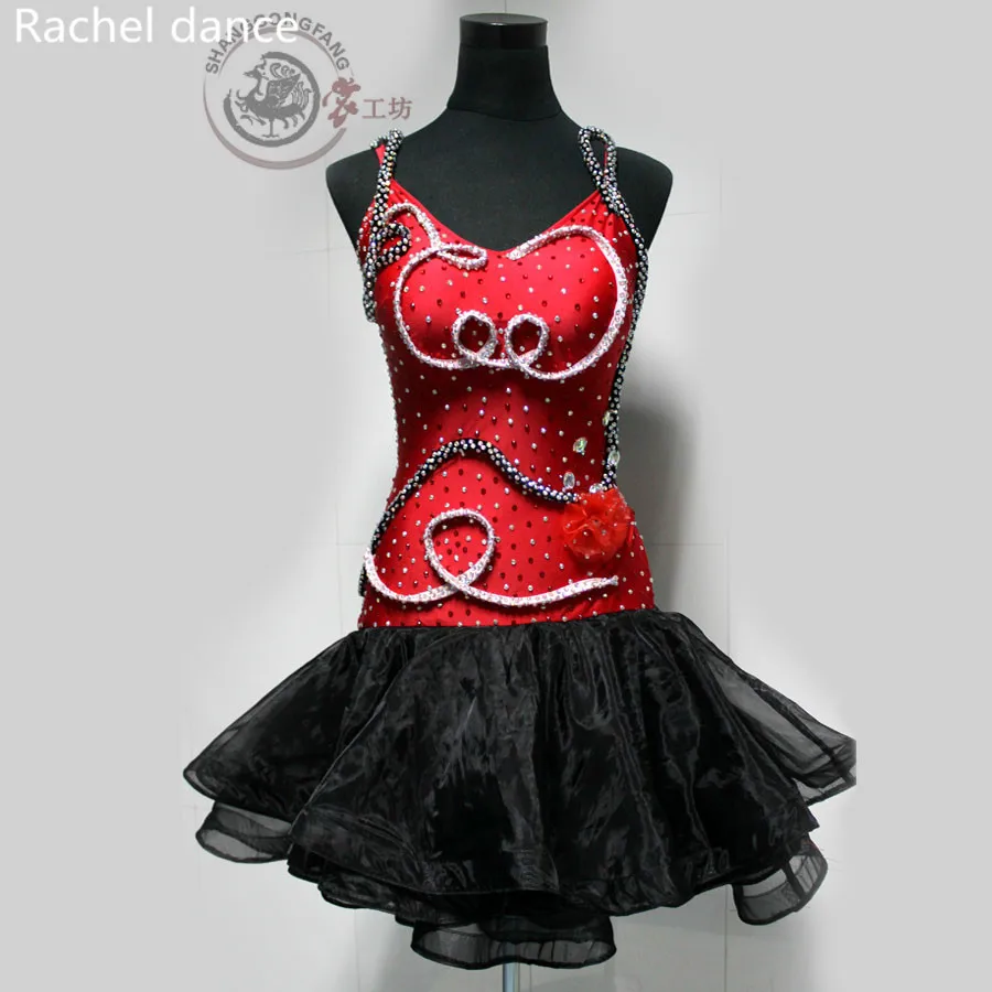 

Latin Dancing Clothing Embroidery Sequined Style Back Open Sleeveless Samba Tango Dance Costumes Tassel Latin Dance Dress Set