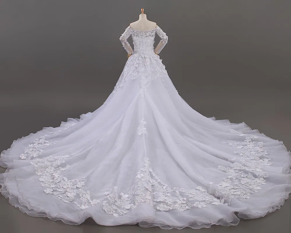 Новые свадебные платья роскошный соборный Королевский Шлейф Кружева Vestido De Noiva аппликации с длинным рукавом высокое качество свадебное платье