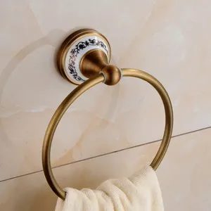 Античный Матовый Твердый латунный набор аксессуаров для ванной комнаты, Европейский фарфор, аксессуары для ванной комнаты, наборы керамических Ретро товаров для ванной - Цвет: towel ring