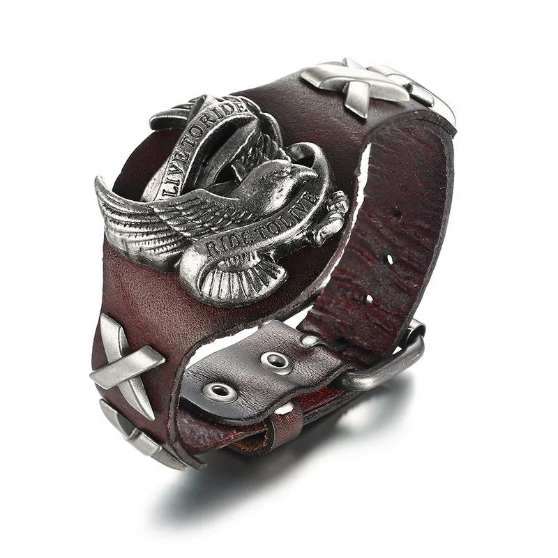Кожаный байкерский браслет для мужчин в стиле 60-х, Регулируемый мужской браслет в стиле хип-хоп - Окраска металла: BL-379C