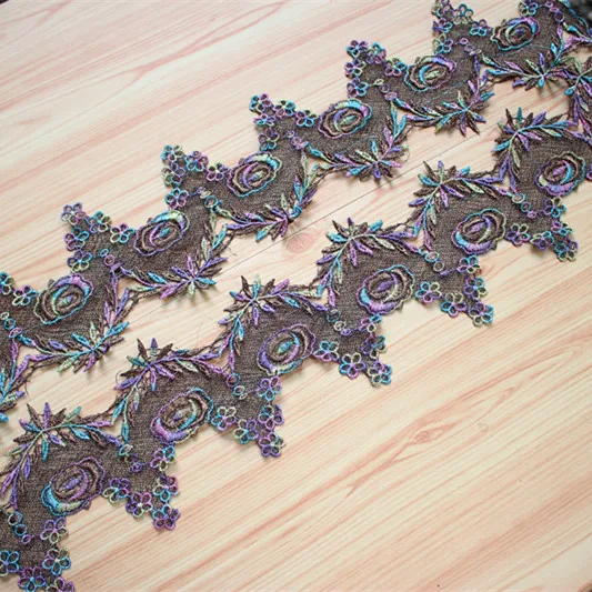 

13cm or 5.11" Wide Victorian Antique Venise Embroidery Lace Trim in Metallic Gold+Rainbow Color for Wedding Gown, Costume Design