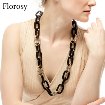

New Trendy Big Link Chain Pendant Necklace For Women Florosy Jewelry Black Color Charm Statement Necklace Wholesale
