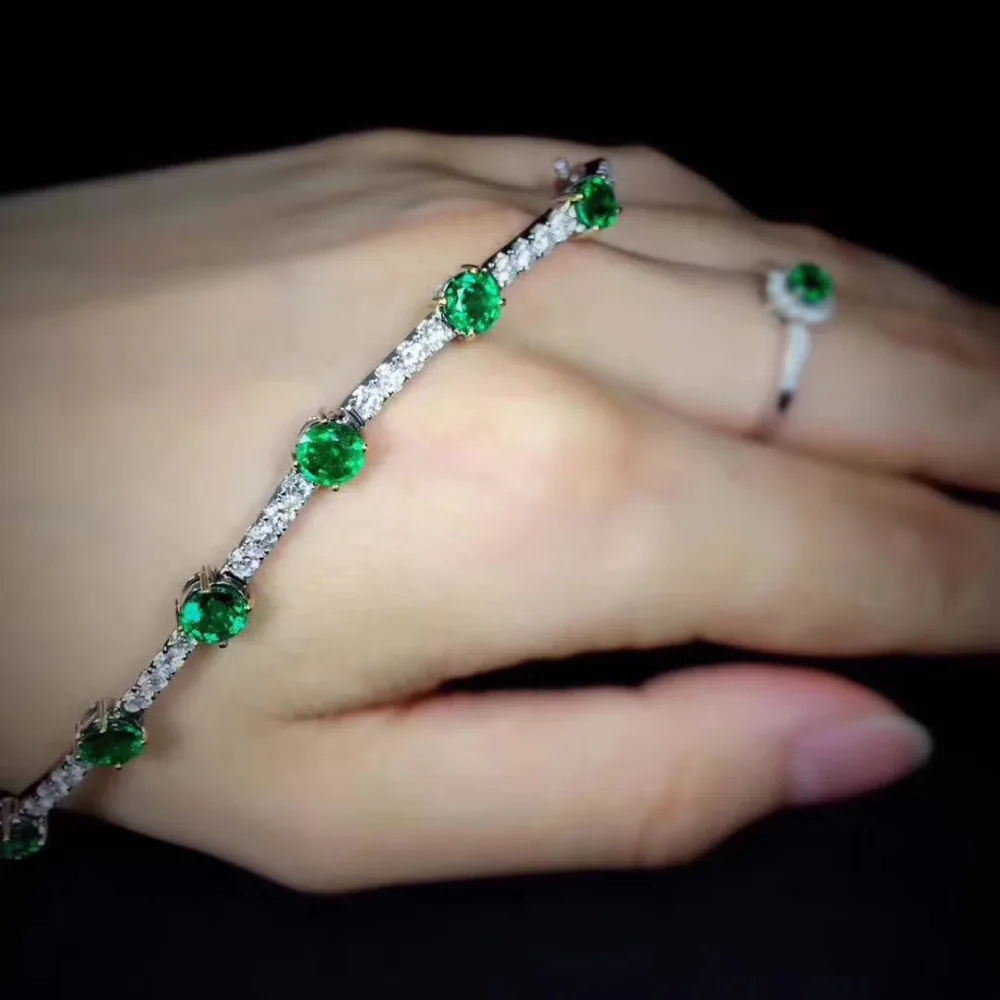  Vert naturel émeraude mode grâce simple Bracelet de rangée Bracelet de pierres précieuses naturelle