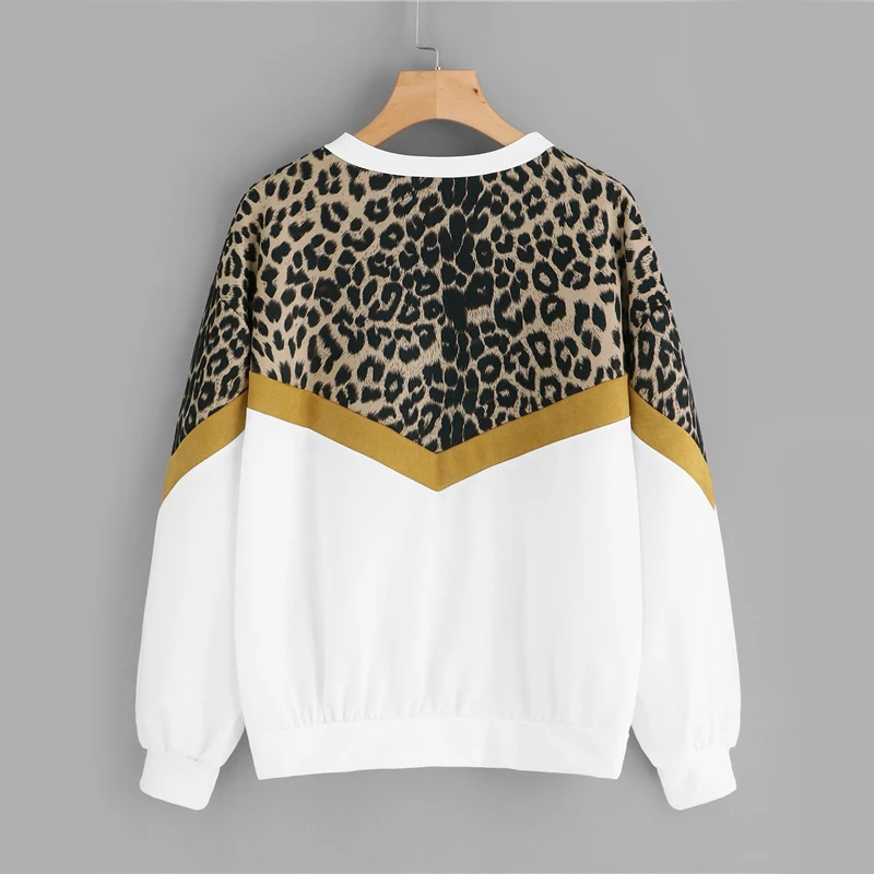 Dotfashion, белая леопардовая толстовка с заниженным плечом, женская осенняя одежда, повседневная, с длинным рукавом, женские цветные пуловеры