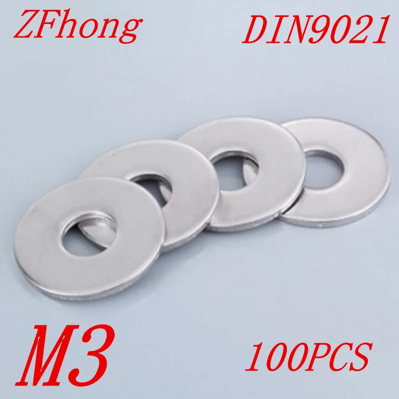 100pcs DIN9021 M3 A2 Stainless Steel Large Size Flat Washer Washersin