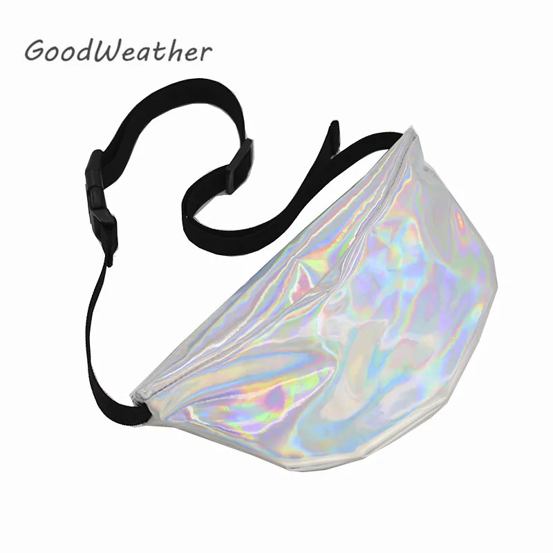 

Fashion holographic bag belt women designer waist pack for woman hip bag silver PU leather waist packs laser bum belt bags