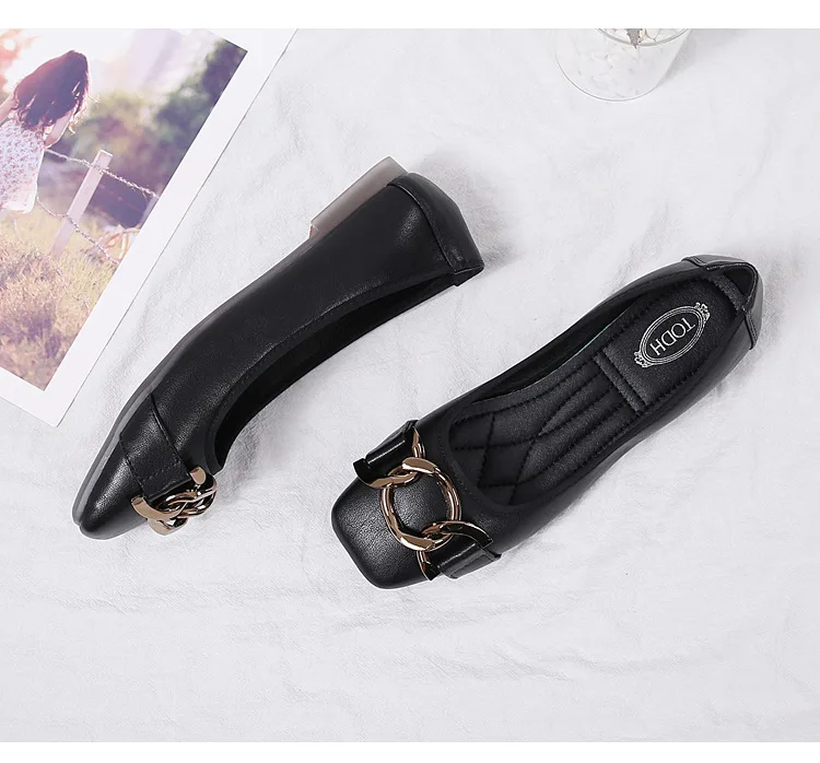 Женские классические туфли-лодочки на низком каблуке с квадратным носком и металлическим украшением, повседневные однотонные тонкие