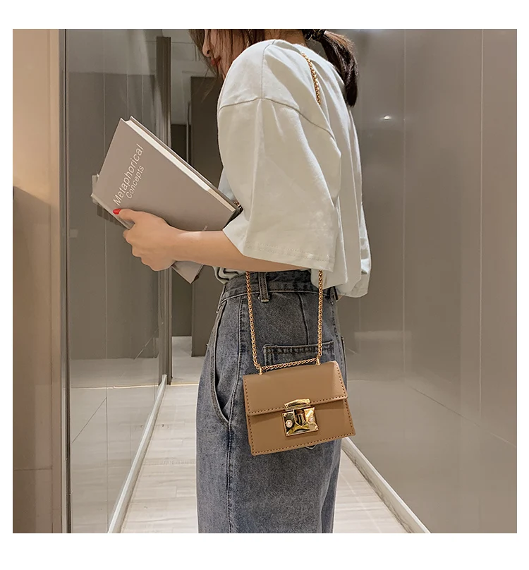 Элегантная Женская Повседневная квадратная сумка летняя новая качественная кожаная женская дизайнерская сумка с цепочкой
