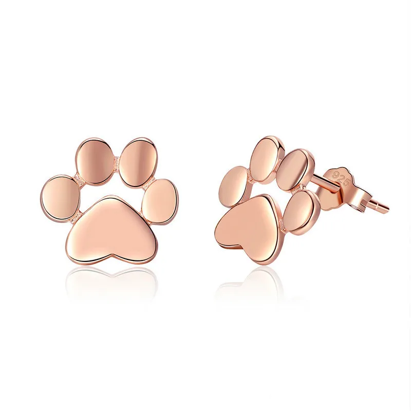 

100% 925 Sterling Silver Animal Dog Cat Footprints Gold Color Stud Earrings for Women Fashion Silver Jewelry SCE407-3 BAMOER