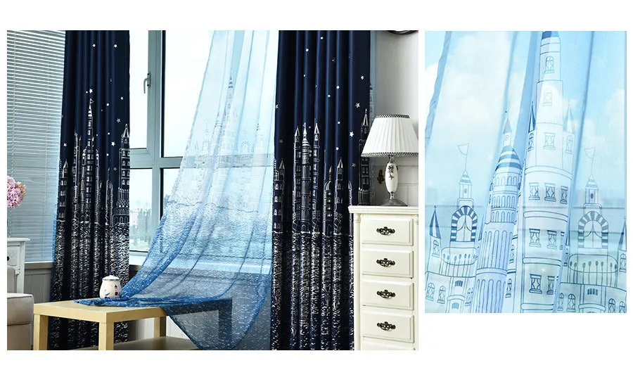 Занавеска для гостиной Детская спальня мультяшная морская с принтом "замок" вуаль занавеска детские шторы из тюля, ткань Cortinas
