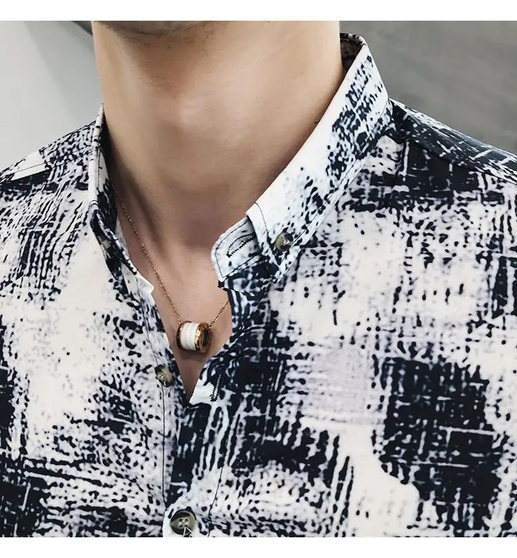 Гавайская рубашка для мужчин в Корейском стиле Camisa с длинным рукавом, Повседневное платье, блузка для мужчин, черно-белая рубашка для мужчин, одежда