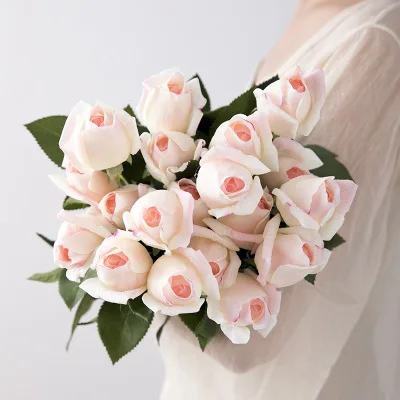 Розы Искусственные цветы настоящие на ощупь розовые цветы украшения для дома для свадебной вечеринки или дня рождения - Цвет: A Light pink