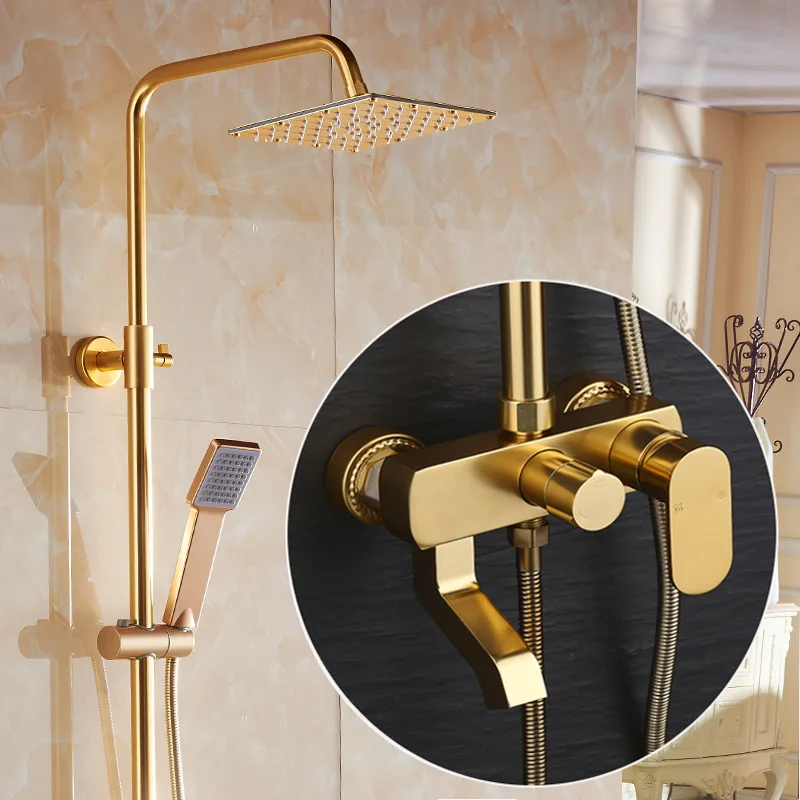 Space Aluminum Gold Bath Shower Faucet Set Vintage Golden Bathroom