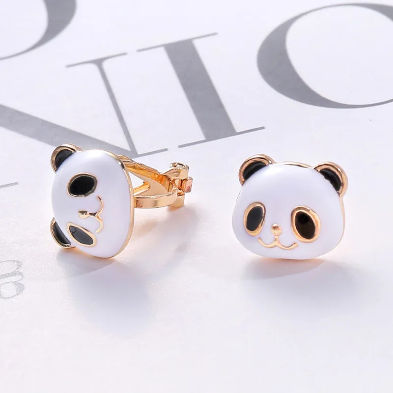 Ear Clip Earrings Korea Style Cartoon Panda Clip On Non Pierced For Women Party