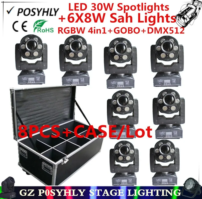 8 шт/RGBW 4IN1 30 Вт Светодиодный прожектор+ 6x8 Вт омывающий свет+ кейс dmx512 moving головной гирлянда Профессиональный dj оборудование