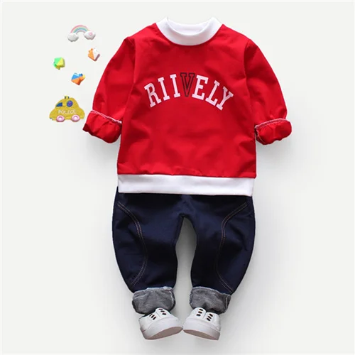 SHEIN Kiddie Letter Print Sweatshirt With Denim Pants Boys Two Piece ...