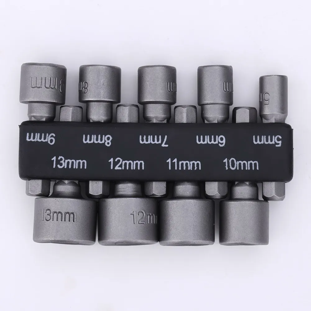 

New 9pcs/set 6mm-13mm Hex Socket Sleeve Nozzles Magnetic Nut Driver Set Drill Bit Adapter Hex Power Tools for Woodworking