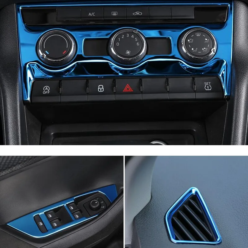 Tonlinker cubierta pegatinas para SKODA KAROQ 2017-18 estilo de coche 1-4 piezas de acero inoxidable Interior piezas azul estilo cubierta de la etiqueta engomada Tonlinker cubierta pegatinas para SKODA KAROQ 2017-18 estilo de coche 1-4 piezas de acero inoxidable Interior piezas azul estilo cubierta de la etiqueta engomada