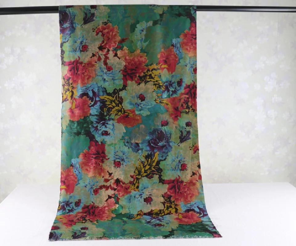 Colorful Floral Lycra Stretch Immitate Silk Fabric Tissu Cheongsam