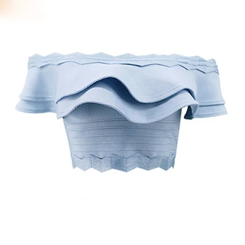 

New Top Quality 2018 Ruffles Mini Bandage Top Lady'S Vest Elastic Stretch Sexy Bandage Black White Blue Gray Top Rayon Md214