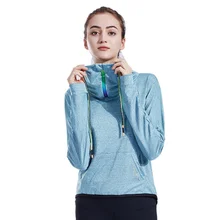 Свободного покроя с капюшоном Спортивная Женская рубашка блузка Бег yoga спортивную одежду длинный рукав, дышащий, мягкий