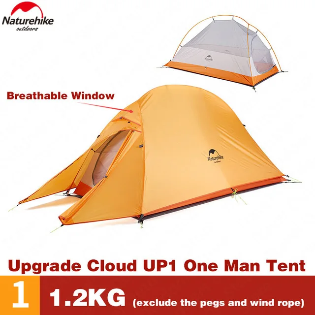 Naturehike Cloud Up 1 кемпинговая палатка обновленная версия 1 Мужская палатка для улицы Сверхлегкая профессиональная походная палатка с бесплатным ковриком - Цвет: 210T Orange