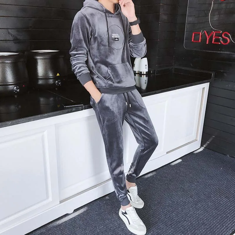 Winter Men Velour Tracksuit Gold velvet Streetwear Sweat suits  hoodie & sweat pants Sportsuit  jogger set Jogging male cothes
