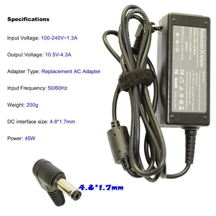 JIGU 10 5 V 4.3A 45W 4 8*1 7 MM Замена для универсального ноутбука Sony Зарядное устройство
