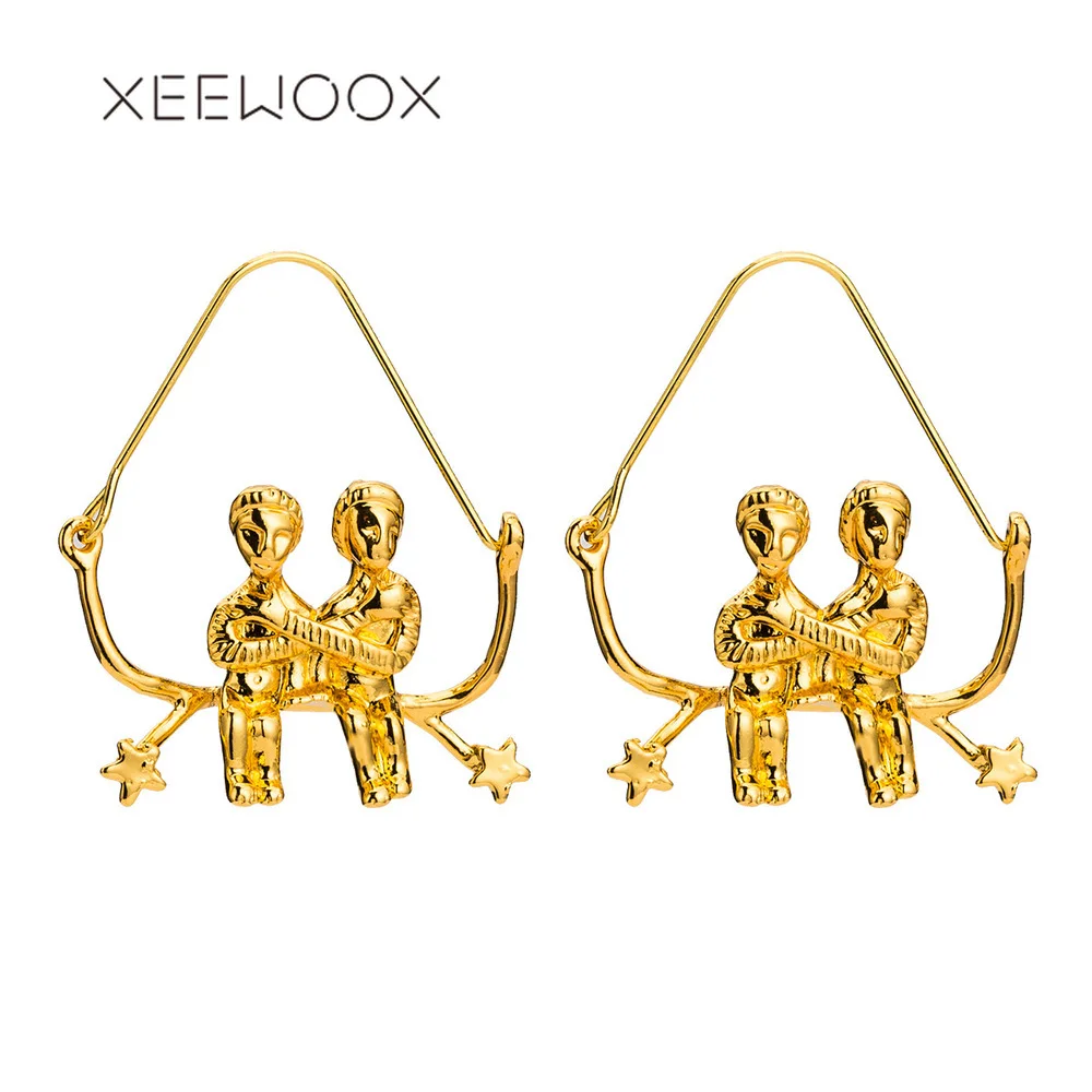 XEEWOOX 2019 Новые простые модные серьги золотого цвета для женщин большие полые