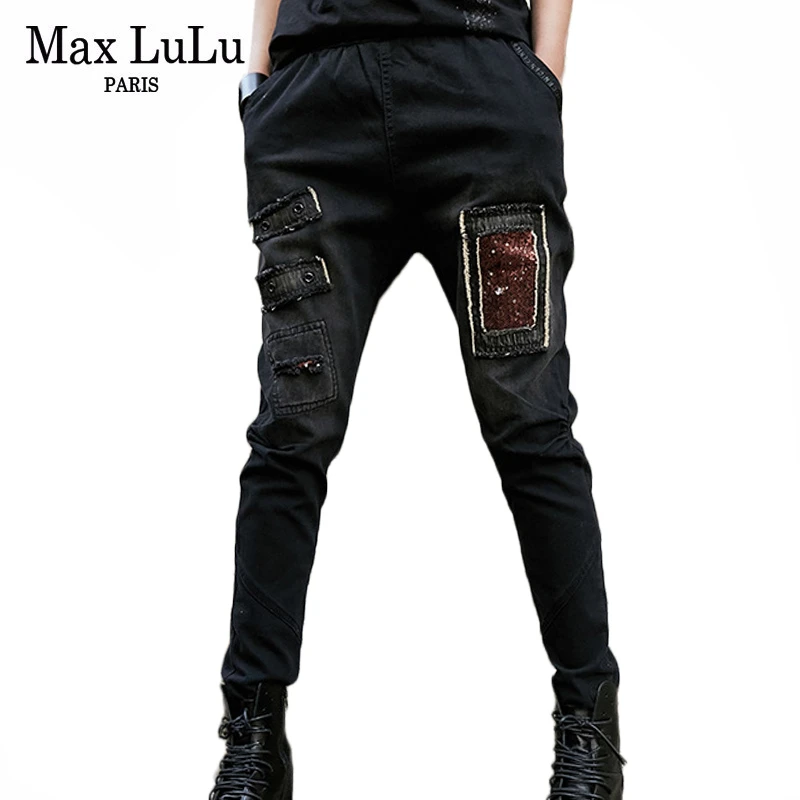 

Max LuLu 2019 Autumn Luxury Korean Ladies Streetwear Women Vintage Black Jeans Punk Elastic Harem Pants Denim Trousers Plus Size