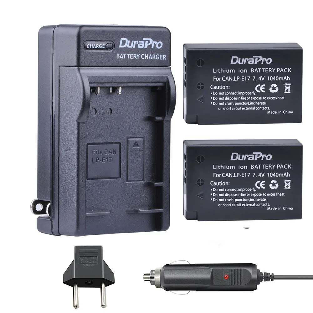 2pc 1040mAh LP E17 LPE17 LP E17 Rechargeable Battery+Car Charger+EU